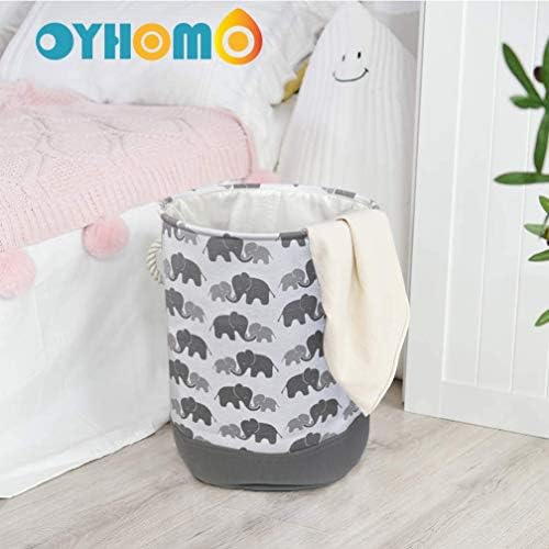 OYHOMO Laundry Basket Foldable Grey Elephant Storage Basket Clothes Hamper Large Thickened Canvas Fabric Storage Bin for Baby Kids Nursery