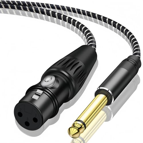 QIMIAOUS XLR to 1/4 Inch (6.35mm) TS Mono Jack Microphone Cable, 6.6FT Unbalanced 3 Pin XLR Female to Quarter inch TS Male Mic Cord for Dynamic Microphone Guitar Mixer