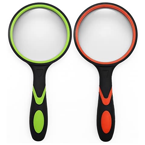 SHENGQIDZ 2 Pack 75mm 10X Handheld Magnifying Glass,Rubber Reading Magnifier for Kids Seniors, Suitable for Hobbies and Science Cover