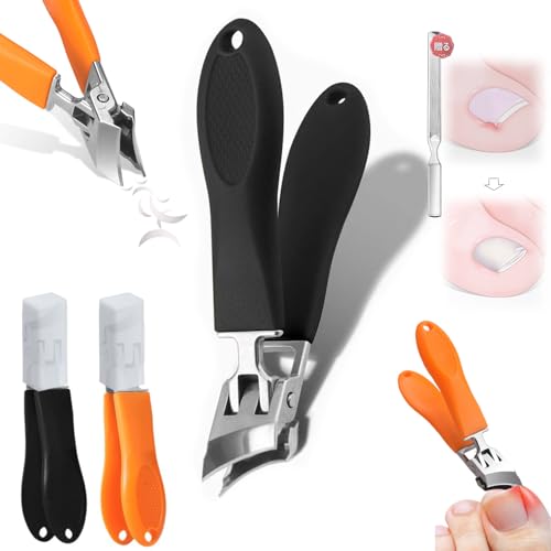 爪切り 手 足用 厚い爪 巻き爪 ステンレス製 湾曲した爪切り 爪やすり付き 飛び散り防止 よく切れる 傾斜爪切り 湾曲爪切り 爪傷防止 新型 カーブ刃 高級 両用爪切り 変形爪 厚い爪 巻き爪 爪ケア用 介護用 子供 大人 高齢者に向け 男女兼用 (ブラ