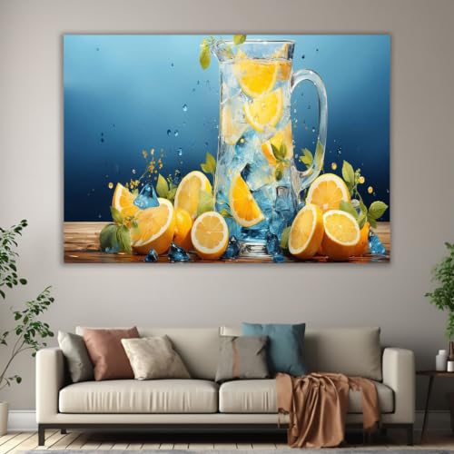 Cuadro en lienzo de estilo abstracto con fruta de limón azul de 40x60cm 3