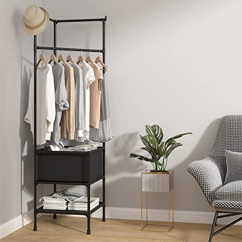 Moyipin Coat Rack Freestanding Closet Organizer,Simple Hall Tree With 2 Storage Shelves, Corner Storage Organizer, For Entryway, Bedroom, Black #TOP2