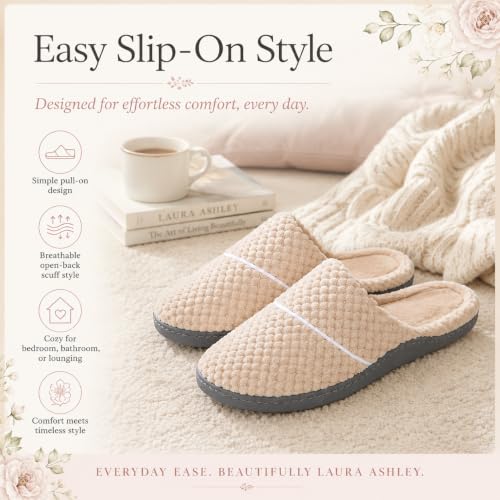 Image of Laura Ashley Women's Spa Slip-On Rugged Scuff Slipper, Non-Slip House Slippers with Cushioned Insole for Ladies