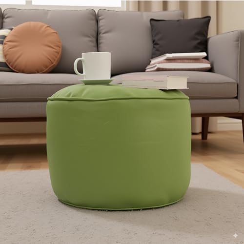 Image of Premium Faux Leather Footstool /Footrest /Pouffe | EPS Beans Filled | Ready to Use | Soft Cushioned Ottoman | Durable Leatherette Finish | Living Room, Bedroom & Office Color- (Green)