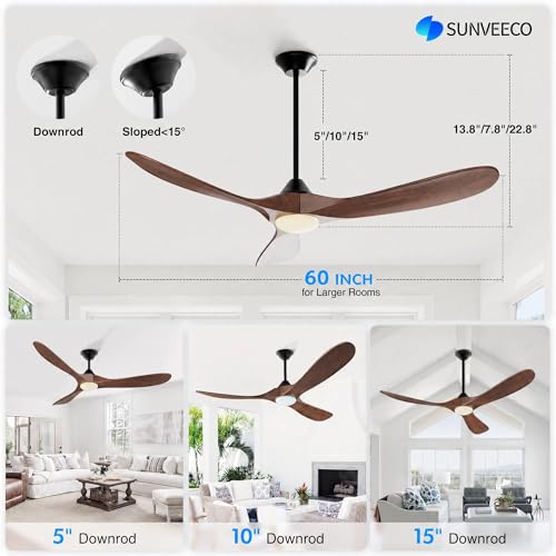 Sunveeco 60 Inch Outdoor Ceiling Fan with Light and Remote, Indoor/Outdoor by Sunveeco - Used condition - Image 9