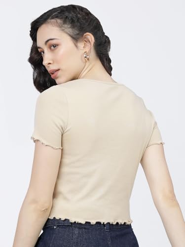 Image of Tokyo Talkies Women's Regular Fit Tshirts | Solid | Short Sleeves |V Neck | Western Tshirts
