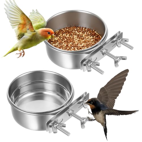 2 PcsComedero Pajaros Jaula, comederos para pajaros, Bebedero pajaross, comedero de Acero Inoxidable para pájaros, hámsteres, Chinchillas, periquitos, cacatúas y Loros(10x4.5 cm)