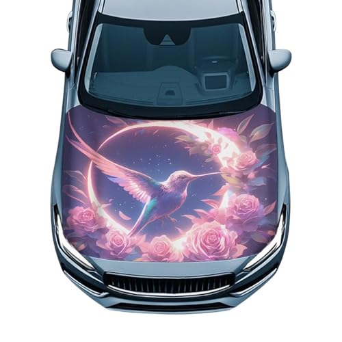 Image of Car Hood Cover,Decoration Print Stylish Car Hood Cover Protector Suitable Most Automotive Sedans Trucks Pickup Sports Cars,Car Accessories Hummingbird Flower Print