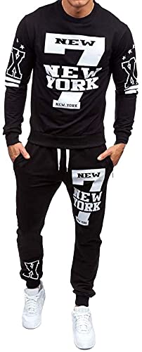 Survêtement 2 pièces à col rond pour homme Imprimé New York, Noir , XL