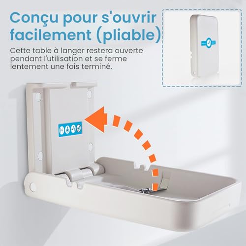 Unité à langer verticale modunful pliable et murale en gris pour toilettes