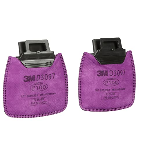 Image of 3M Secure Click P100 Respirator Filter D3097, NIOSH Approved, 1 Pair | Nuisance Level Organic Vapor and Certain Oil and Non-oil Based Particulates, Dual-Flow for Easier Breathing