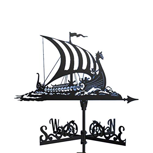 Jeyie Gartendeko Windfahne Wetterfahne Schwarz Garten Halterung Hofdekoration Edelstahl Wetterfahne Bauernhof Profi Messwerkzeuge Wikinger Schlachtschiff Cover