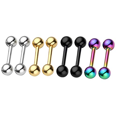 Zysta 4 Pairs Stainless Steel 14/16G Mixed Colors Body Piercing Barbells 6-16Mm Post Studs Earring Nippletongue Helix Tragus Cartilage Labret Medusa Lip Eyebrow Straight Bar Ball Screw #TOP6