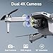 GPS Drone with Dual 4K UHD Cameras for Beginners, Adults & Kids, Brushless Motor, WiFi FPV, Under 249g, SD Card Slot (Card Not Included), 50-Min Flight, 2,625ft Range, Auto Return, 5G Transmission, Altitude Hold, Foldable — RC Quadcopter Gift