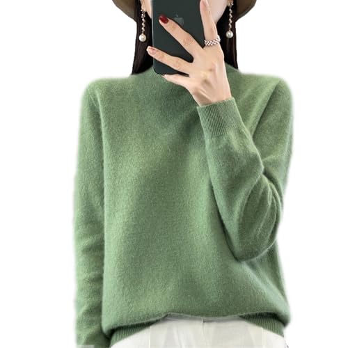 MQSHUHENMY Women's Cashmere Sweater, Crew Neck, Deep Green, M