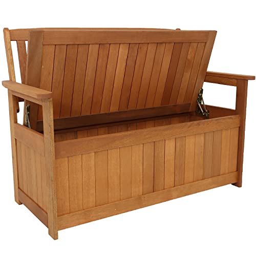 Sunnydaze 51-Inch Meranti Wood Outdoor Storage Bench With Teak Oil Finish #TOP6
