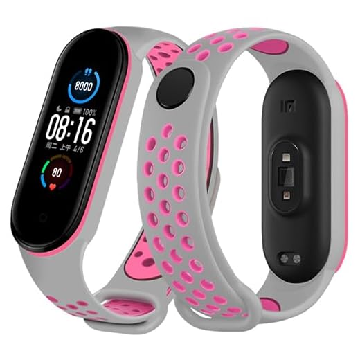 Pulseira para MI Band 5 6 e 7 em Silicone Cinza com Pink Furadinha Smartband
