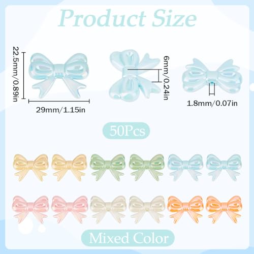 SUNNYCLUE 50Pcs Acrylic Bow Beads Bowknot Beads Cute Mixed Ranbow Color Plated Bowknot Shape Opaque Acrylic Spacer for jewellery Making Diy Craft Supplies Necklace Bracelet Earring Beginner Wome - Image 2