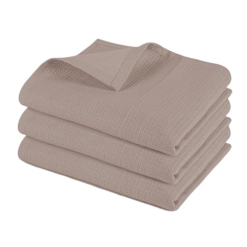 Pagnanno. - Hotel Quality Kitchen Tea Towels & Waffle Weave - Professional Grade Cotton 45 x 70 cm, Taupe, Pack of 3 (45x70cm)