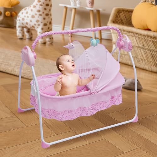Image of DRTONK Baby Cradle Swing,Portable 2 in 1 Baby Jumper Swing, Bluetooth Connection Enabled Baby Rocker with Remote Control Timing Function ，12 Songs and 5 Swing speeds for Newborns 1 Year Old Baby