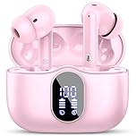 Wireless Earbuds, Bluetooth 5.4 Headphones In Ear with 4 ENC Noise Cancelling Mic, Bluetooth Earbuds Mini Deep Bass Stereo Sound, 36H Playtime LED Display Wireless Earphones IP7 Waterproof, Pink