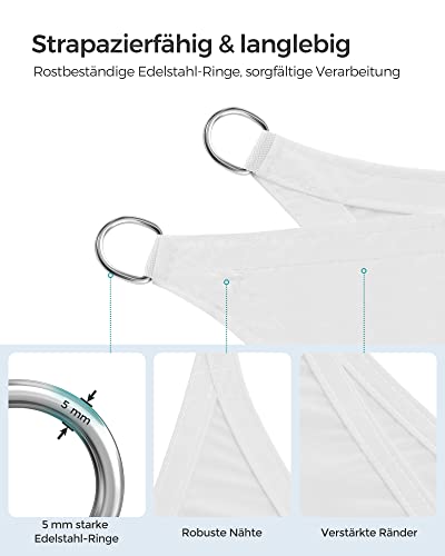 SONGMICS Sonnensegel 3 x 3 m, wasserdicht, 665 mm Wassersäule, Sonnenschutz aus reißfestem Polyester, 93% UV-Schutz, Terrasse, Garten, Balkon, quadratisch, 2 m Seile, Weiß 4
