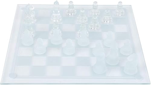 aqxreight Juego de ajedrez internacional de vidrio pulido opaco de 9.8x9.8 in con tablero de ajedrez y 32 intrincados ajedrez
