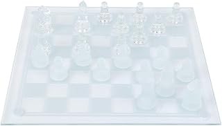 HOHXFYP Jogo de Xadrez Internacional 25X25cm,Jogo de Xadrez de Cristal Polido Fosco,Jogo de Xadrez Internacional Clássico Fácil de Carregar para Ir À Escola,Acampar