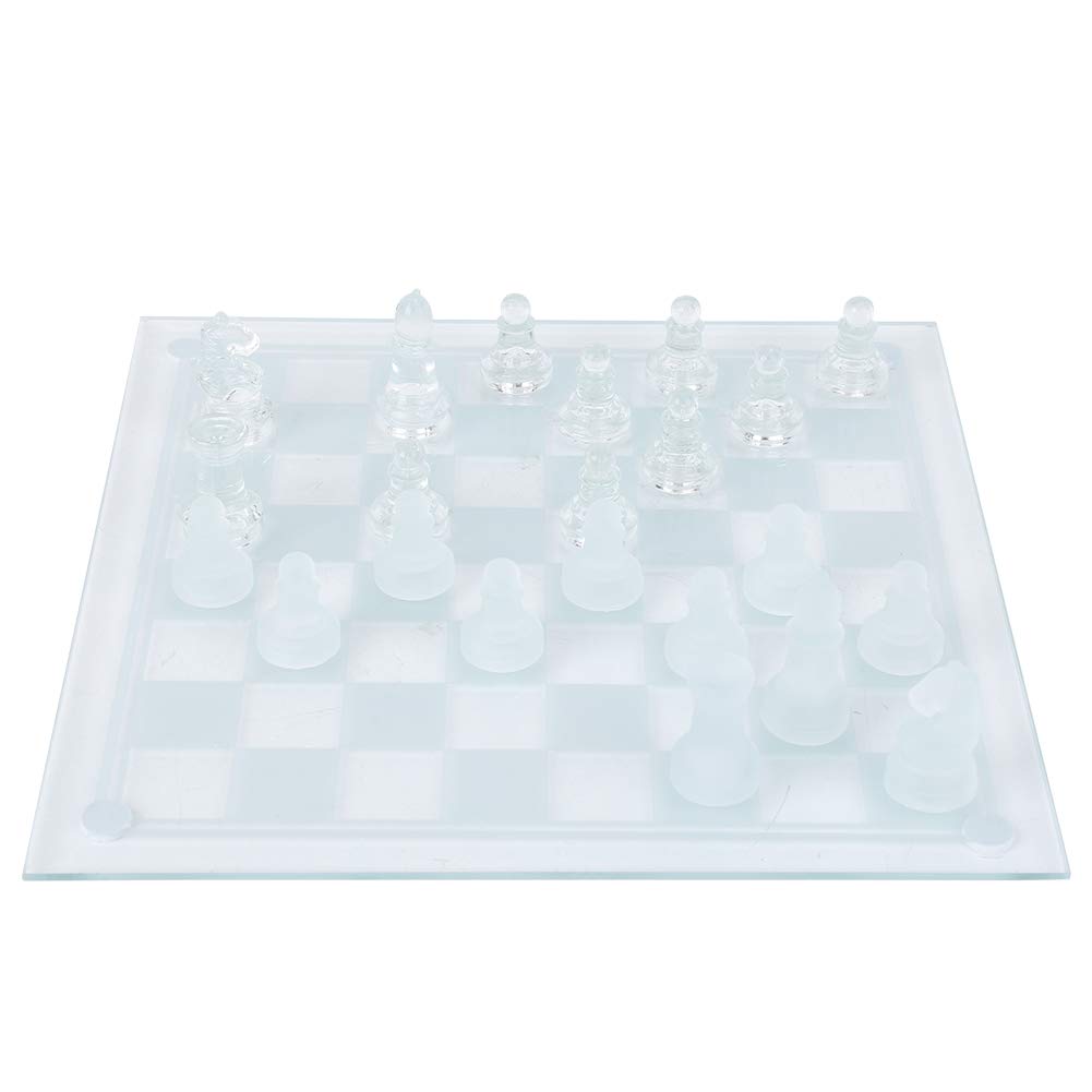 Set di Scacchi in Vetro 25x25 Cm, Pezzo degli Scacchi Smerigliato, Scacchiera Internazionale per Giochi di Decorazione Domestica, Divertenti Scacchi in Vetro, 32 Pezzi, 1082 G