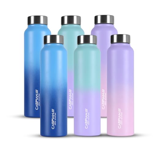 Image of CASPIAN / / / Astra ISI Certified Stainless Steel Water Bottle 1ltr.(Multicolour, 1 Litre, Set of 6) | Leak Proof Thunder for Fridge Home Office Travel School Kids Boys Girls Adults Sports Gym| BPA Free