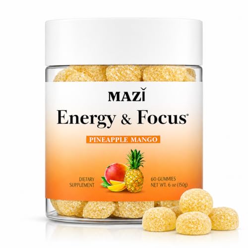 Energy & Focus Gummies | 100mg Natural Caffeine + L-Theanine + Vitamin B6 & B12 + CoQ10 | Nootropic Cognitive Brain Performance Supplement | No Crash or Jitters