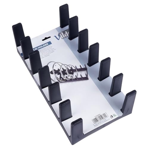 Vilde Tellerständer Schwarz 28x15x9 cm - Teller Organizer für 6 Deckel/Platten - Strapazierfähig Kunststoff - Ideal für Vertikale Aufbewahrung - Küchen-Dekor - Für Schubladen/Schränke geeignet