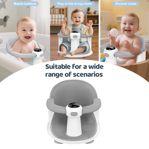 Image of TOSGN Baby Bath Seat-for Babies 6 Months & up, Water Temperature Display+Soft Cushion, Non-Slip Toddler Bath Seat for Baby, Sit Up Bath Seat for Baby, Grey