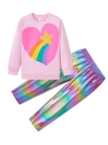 Image of Little Girls Clothes Sets - Cute Sweatshirts Top Shirt & Leggings 2 Piece Kids Fall Winter Outfits Toddler Clothing