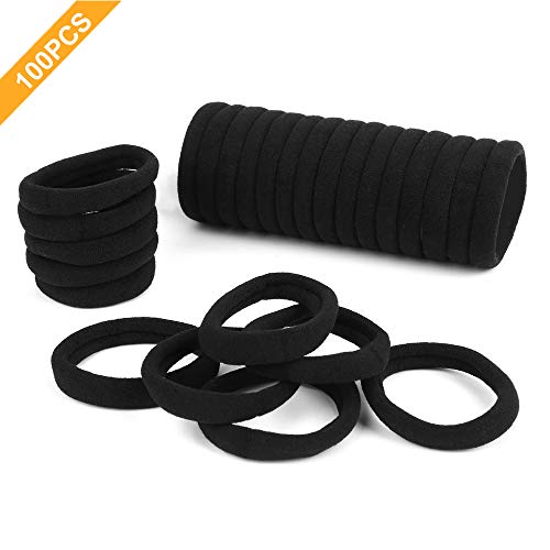 100PCS Hair Ties Black Elastic for Women and Girls, Seamless Hair Bands for Thick Hair and Curly Hair by Longshy