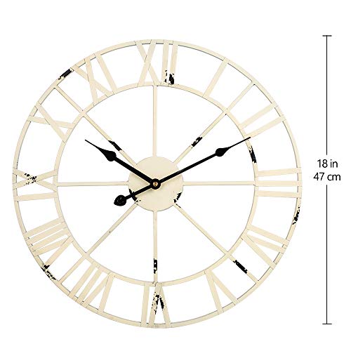 Wall Decor Clocks, European Vintage Clock with Large Roman Numerals, Indoor Silent Battery Operated Metal Clock for Home, Living Room, Kitchen & Den - 18 Inch, White