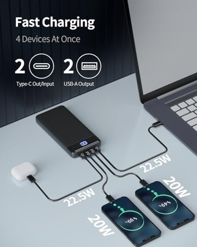 Powerbank, externe accu, 22,5 W, 26800 mAh, 20 W, USB C, in- en uitgangen, draagbare oplader, snel opladen, draagbaar, compatibel met iPhone 16, 15, 14, 13, 12 Pro, Max, iPad, tablet enz. - Afbeelding 5