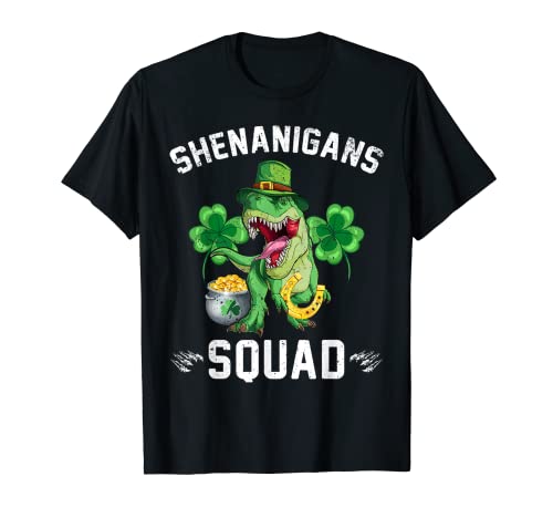Shenanigans Squad St Patricks Day Trex Dino Shamrock Camiseta