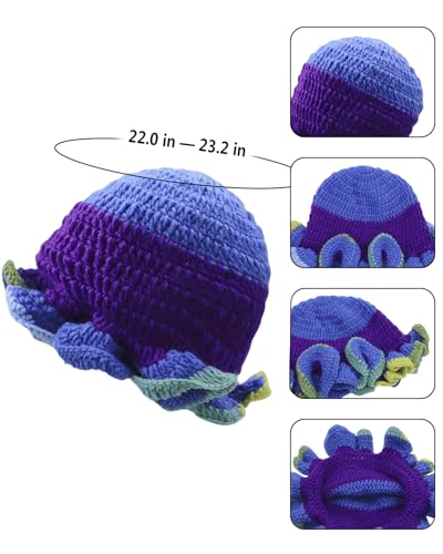 Image of Women Crochet Bucket Hat Cute Winter Ruffled Brim Floppy Cap Handmade Knit Cloche Hats