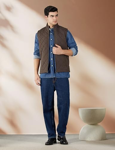 Image of Qube By Fort Collins Men's Sleeveless Jacket - Diamond Quilted Padded Vest for Men | Full Zip High Neck Half Jacket with Stand Collar & Side Pockets for Winter Wear, Office, Travel & Daily Use