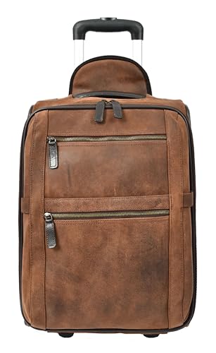 Genuine Leather Suitcase On Wheels Cabin Size Trolley Travel Bags Bourse, Vintage Brown, Cabin, Suitcase