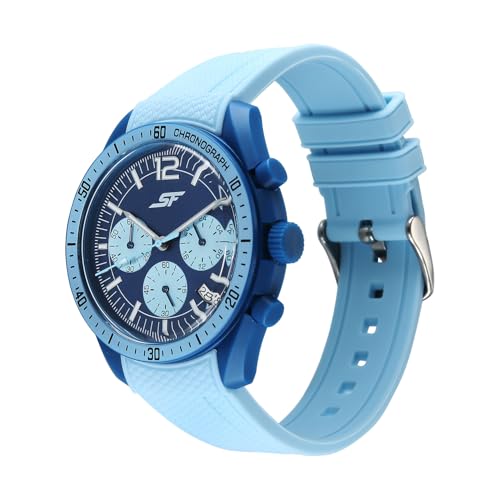 Image of SF Genesis-Bold Chronograph Quartz Analog with Blue Dial Light Blue Silicon Strap Watch for Men - 77186PP02