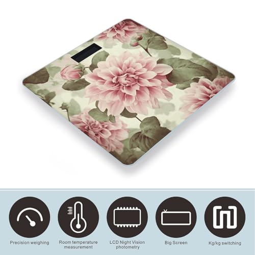 Báscula digital para baño con diseño vintage y flor rosa miniatura 3