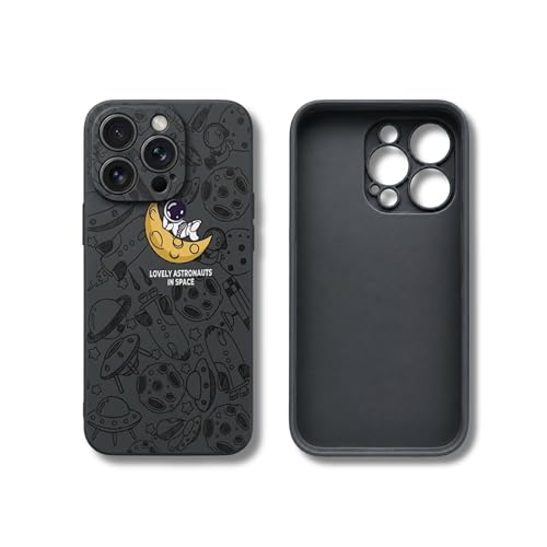 Image of Cosmic Silicone Astronaut Case for iPhone 14 Pro Max, Cute Soft Touch Designer Protective Cover, AstroShield Shockproof Defense with Matte Anti-Slip Grip | Lunar Eclipse