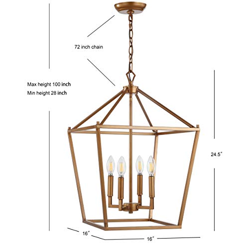 Image of JONATHAN Y Pagoda 4-Light Pendant 16 inch Cage, Antique Gold