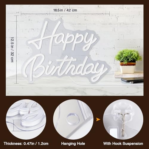 Happy Birthday Neon Sign, Happy Birthday Sign, Happy Birthday Light Up Sign, Happy Birthday Led Sign for Backdrop Birthday Any Ages Bday Celebration Decoration USB Powered Warm White,16.5"x 12.5"