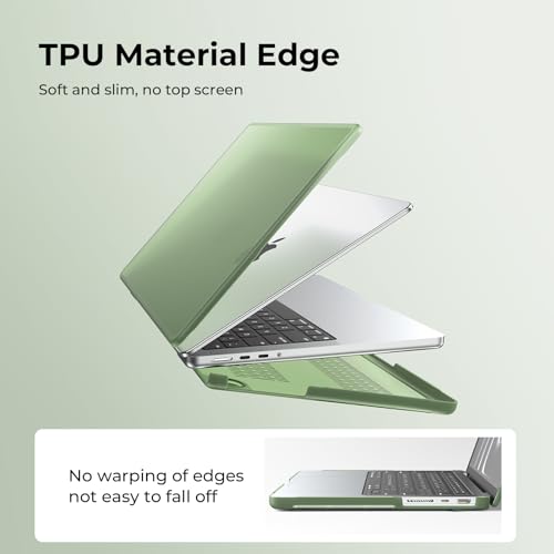 Image of BlueSwan Anti-Cracking Hard Shell Case for MacBook Pro 14-inch M5 2026-2021 | 100% Match Official Color,Anti-Fingerprint Soft TPU Bumper,Release M4 M3 M2 M1 Pro /Max Chip,Frosted Midnight Green