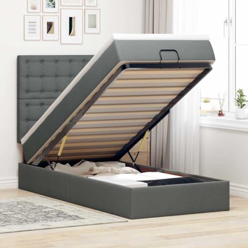 Nqyjm Cama otomana con colchón y LED gris oscuro 80 x 200 cm, tejido somier de lama, fácil de montar, para dormitorio, hotel, dormitorio L33 H14128
