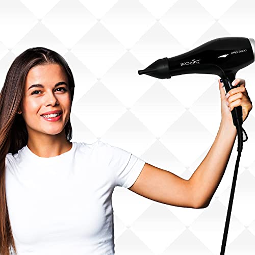 Ikonic Pro 2800+ Hair Dryer, Black | Professional | Brushless DC Motor | Low Noise Function| Lightweight Design| Interchangeable Nozzle| Diffuser Attachment| Versatile Heat and... - Image 6