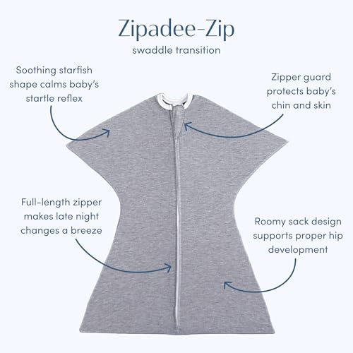 Image of SleepingBaby Zipadee-Zip Transition Swaddle - Cozy Baby Swaddle Blanket with Zipper Convenience - Roomy Wearable Blanket for Easy Diaper Changes - Heather Grey, Medium (6-12 Month)